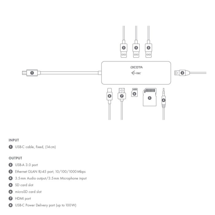 Dicota USB-C Portable 8/1 Docking Station/D31954