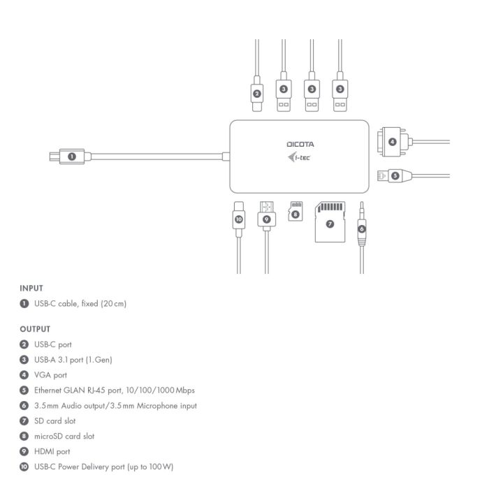 Dicota USB-C Portable 10/1 Docking Station/D31955