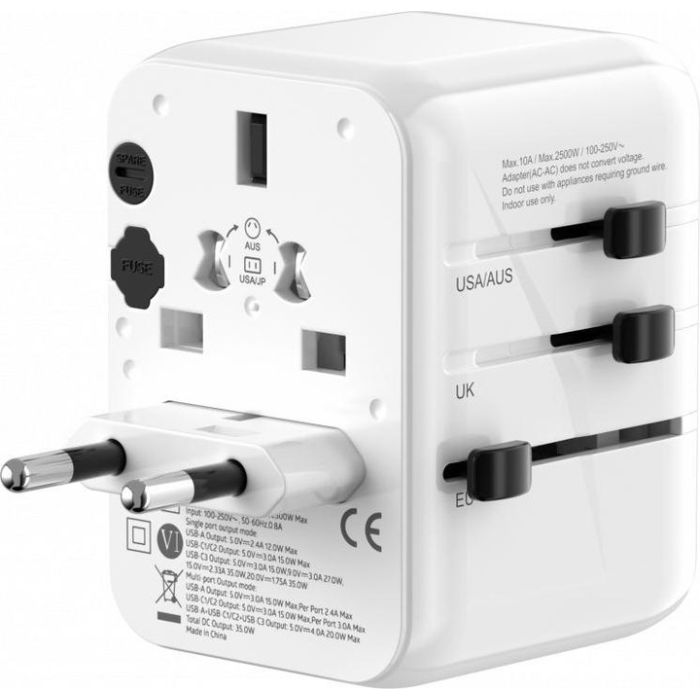 Evelatus 35W World Travel Adapter 1PD & 2Type-C & 2USB Charger/651DC Pro