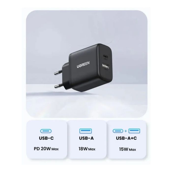 UGREEN Wall Charger USB-A/USB-C 20W (Black) /45302