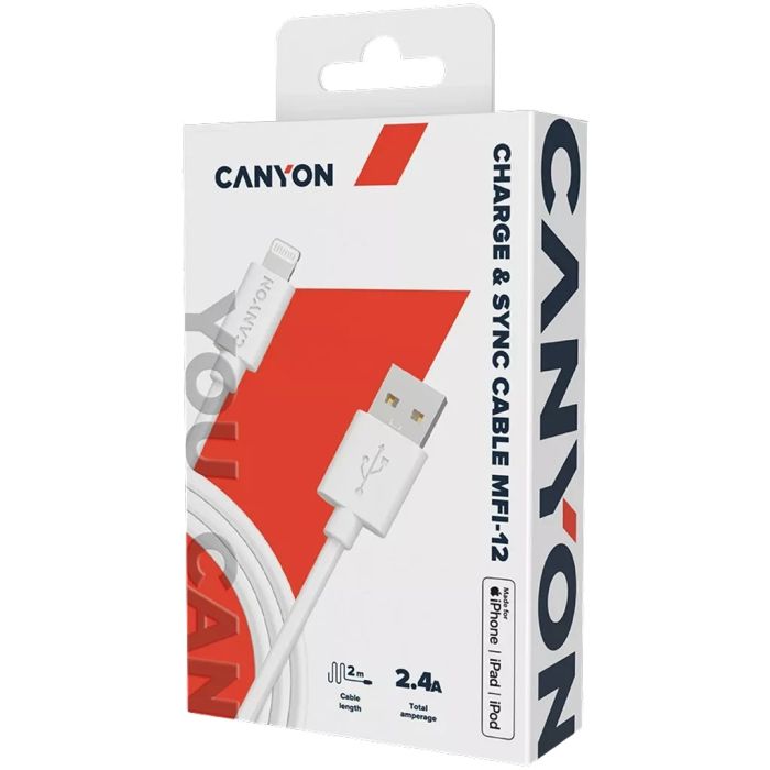 Canyon CNS-MFIC12W/MFI-12 USB-A to Lightning cable 2m White