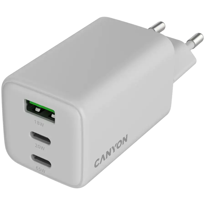 Canyon GaN 65W Wall Charger, 2xUSB-C, 1xUSB-A, White /CNS-CUW65ACC