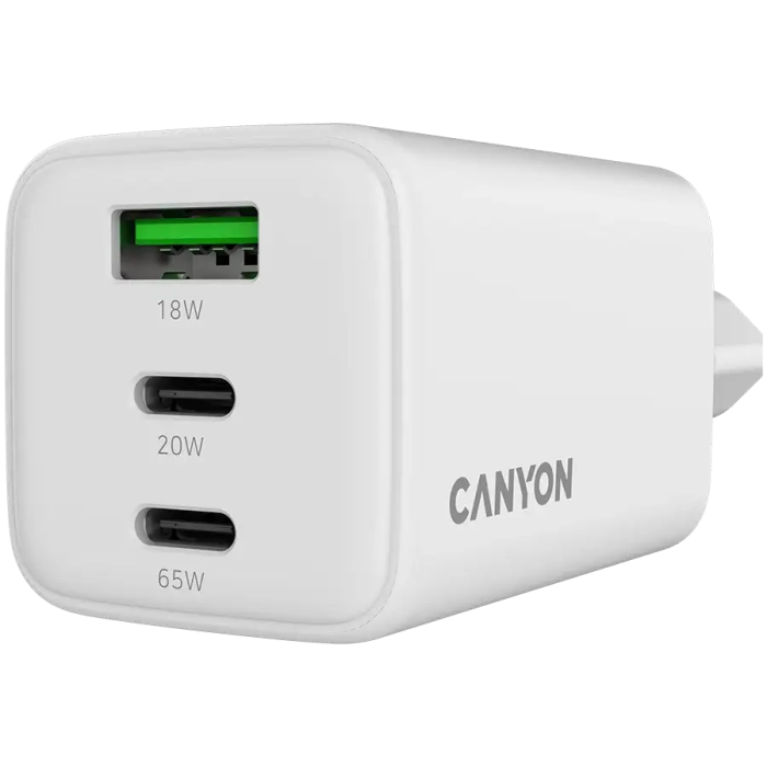 Canyon GaN 65W Wall Charger, 2xUSB-C, 1xUSB-A, White /CNS-CUW65ACC