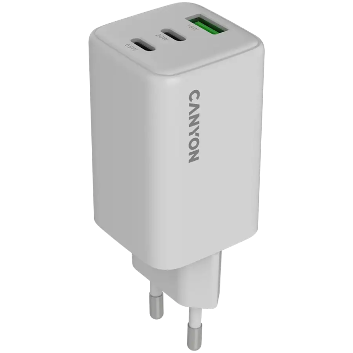 Canyon GaN 65W Wall Charger, 2xUSB-C, 1xUSB-A, White /CNS-CUW65ACC