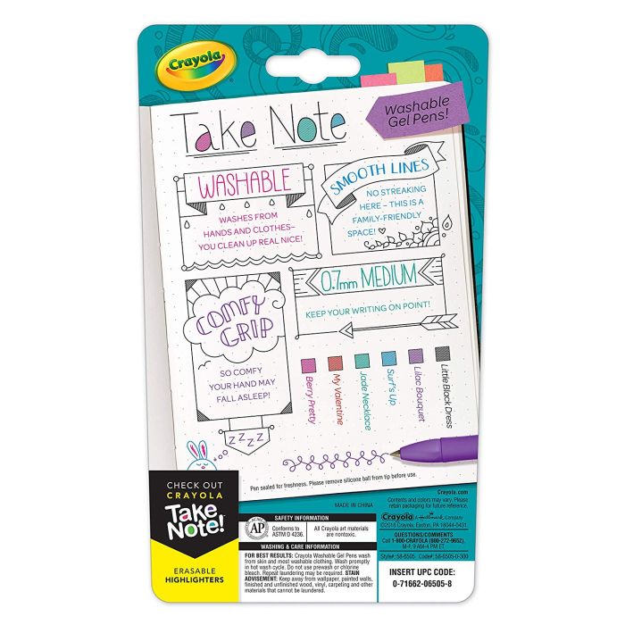 Crayola TakeNote 6ct Wash.Gel Pen_58-6505