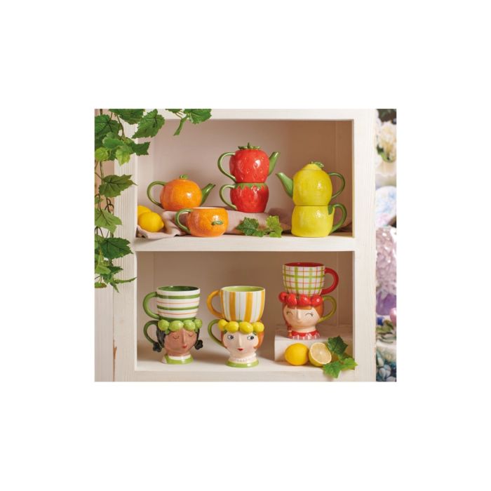 Brandani 51402 Strawberry dolomite teapot with cup