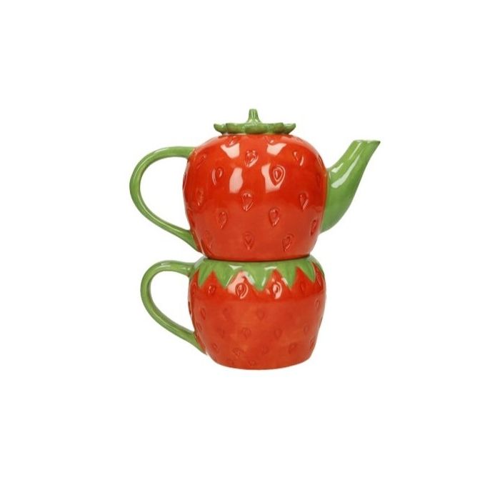 Brandani 51402 Strawberry dolomite teapot with cup
