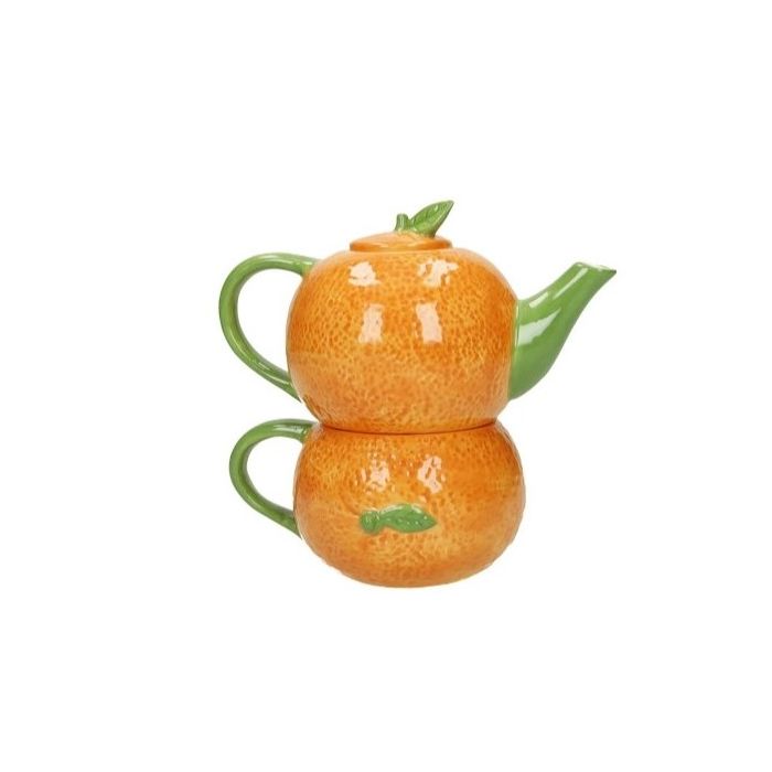 Brandani 51403 Orange dolomite teapot with cup