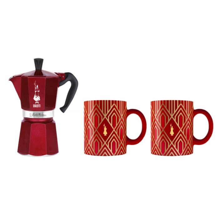 Bialetti Moka Express red 6cups+2 mugs Gift