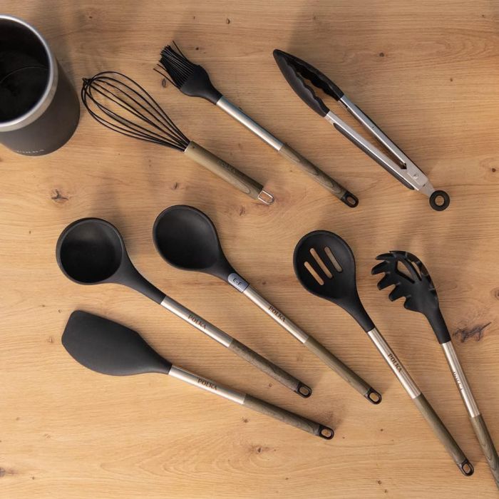 Cecotec 01184 Kitchen utensil set with wood-effect handle & holder 9pcs