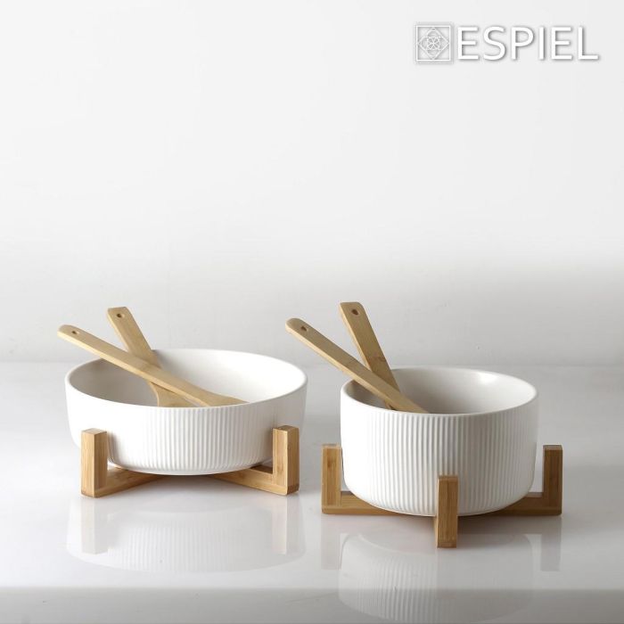 Espiel TVL104 bamboo base bowl & 2 servers 26.7x26.7x9.8sm
