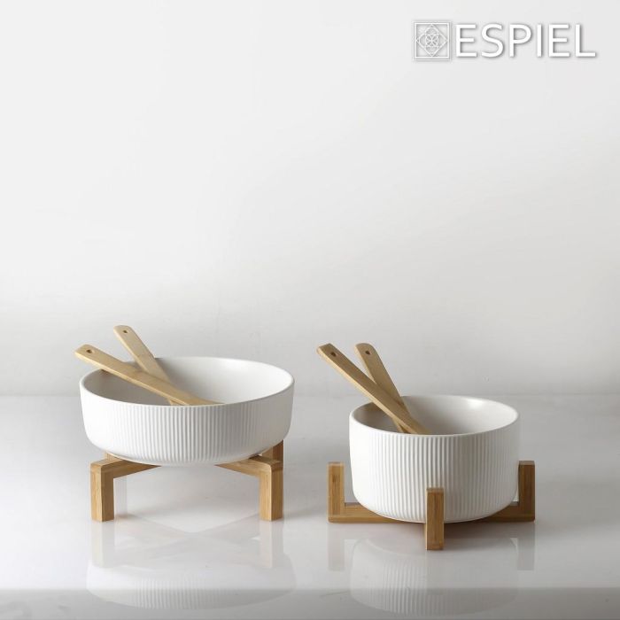Espiel TVL104 bamboo base bowl & 2 servers 26.7x26.7x9.8sm