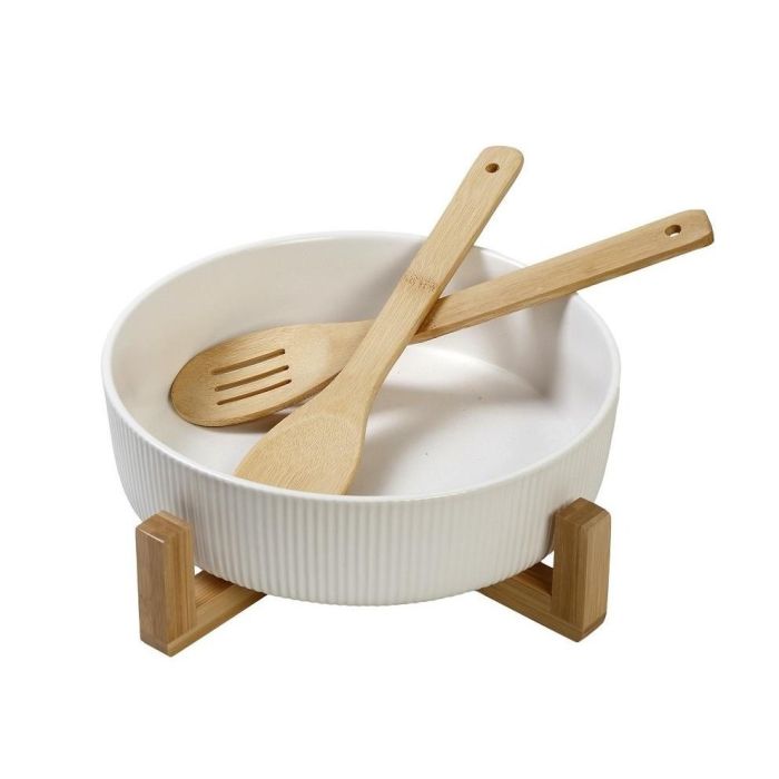 Espiel TVL104 bamboo base bowl & 2 servers 26.7x26.7x9.8sm