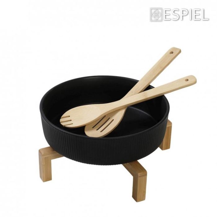Espiel TVL105 bamboo base bowl & 2 servers 26.7x26.7x9.8sm
