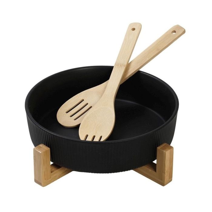 Espiel TVL105 bamboo base bowl & 2 servers 26.7x26.7x9.8sm