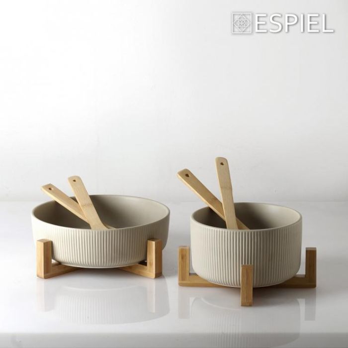 Espiel TVL106 bamboo base bowl & 2 servers 26.7x26.7x9.8sm