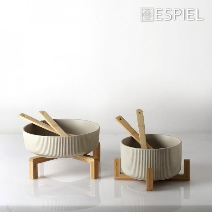 Espiel TVL106 bamboo base bowl & 2 servers 26.7x26.7x9.8sm