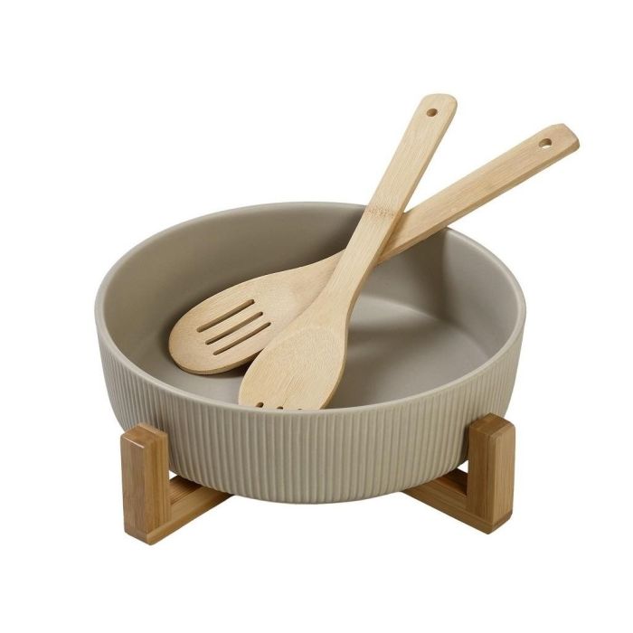 Espiel TVL106 bamboo base bowl & 2 servers 26.7x26.7x9.8sm