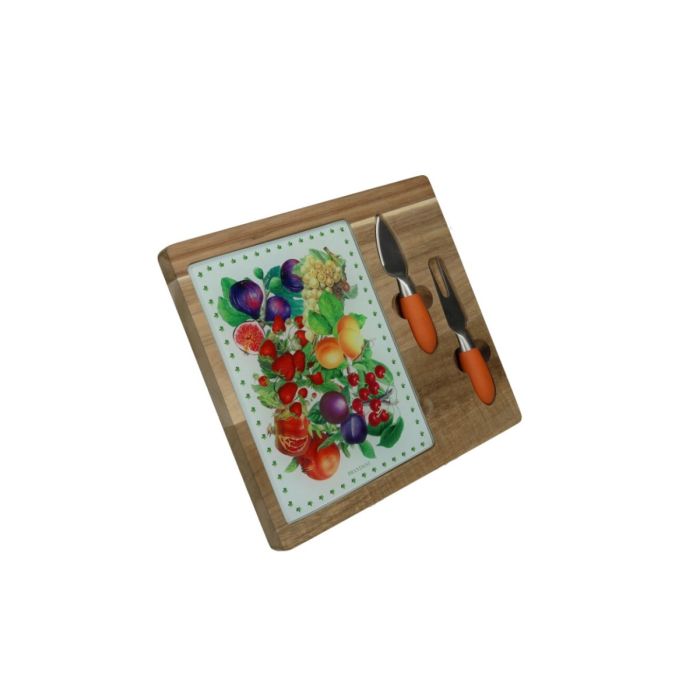Brandani 52440 Le Primizie acacia cheese board w/glass & 2 s/steel knives