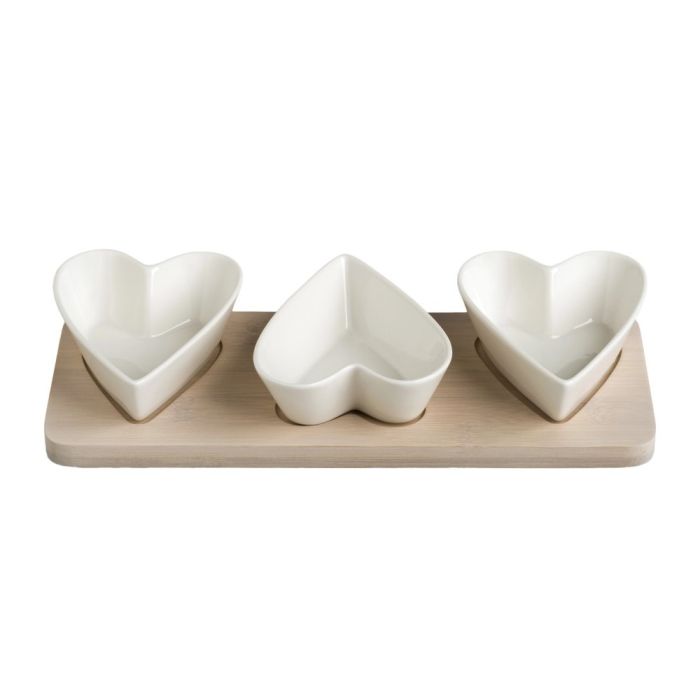 Brandani 53078 porcelain/bamboo trio of white hearts bowls