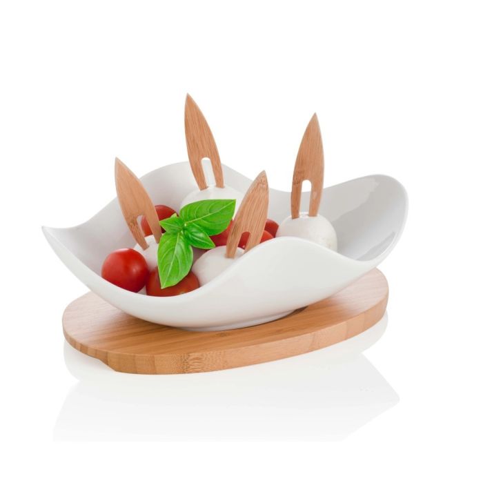 Brandani 55443 porcelain starter tray with forks & bamboo stand