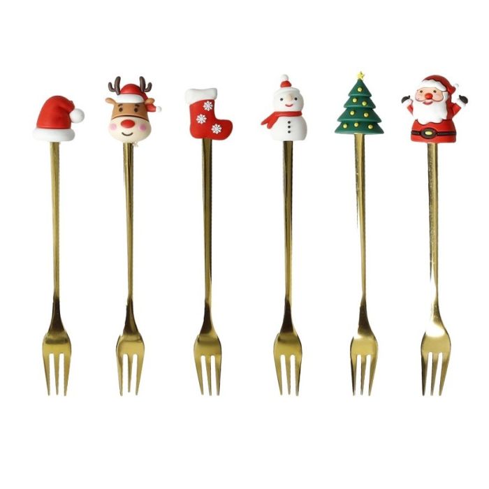 Brandani 89911 Xmas motifs gold small fork set 6pcs