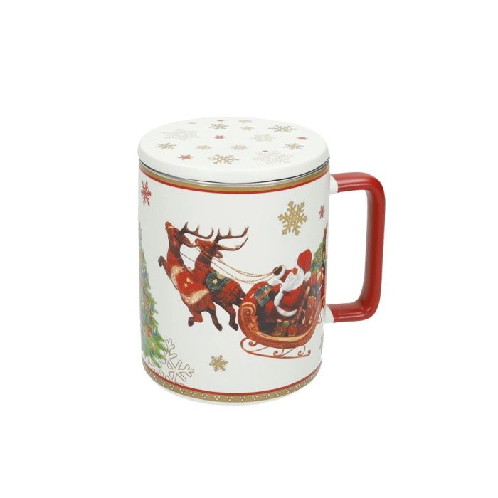 Brandani 89929 Christmas new bone china mug with lid & filter