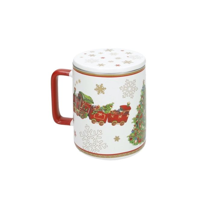 Brandani 89929 Christmas new bone china mug with lid & filter