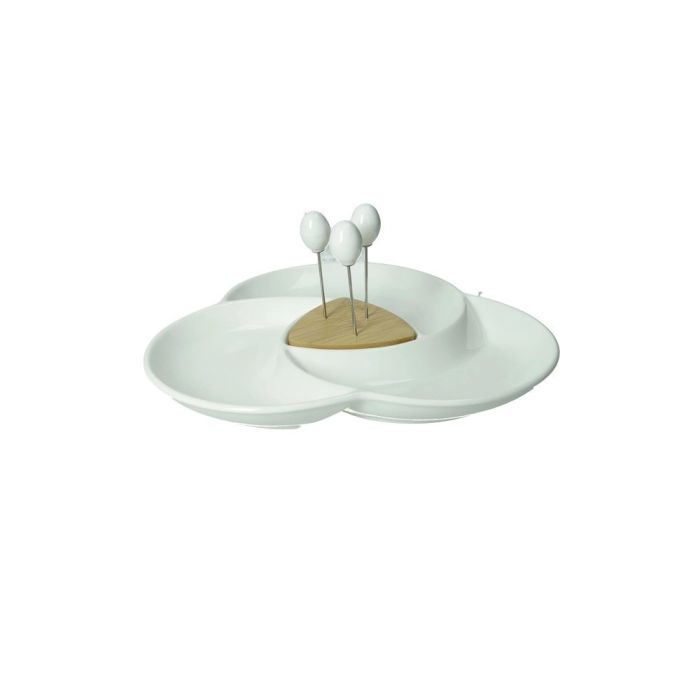 Brandani 51674 Spicchiodi luna porcelain/bamboo white dish w/3 forks