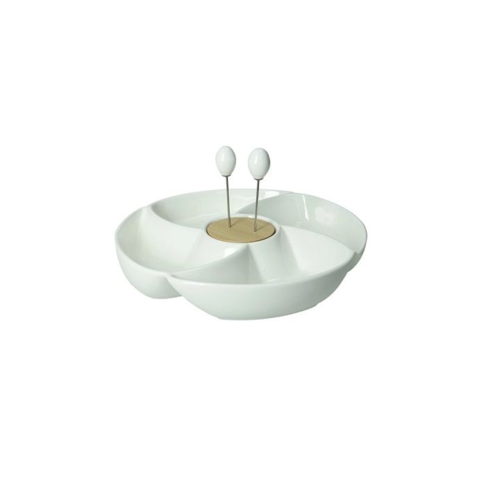 Brandani 51675 Rondo porcelain/bamboo white dish w/2 forks