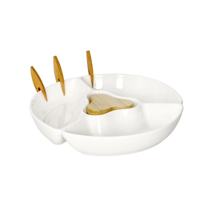 Brandani 51933 Tris porcelain/bamboo white dish w/3 forks