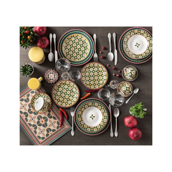 Brandani 52542 LE CEMENTINE IN BLOOM porcelain plate set 18pcs