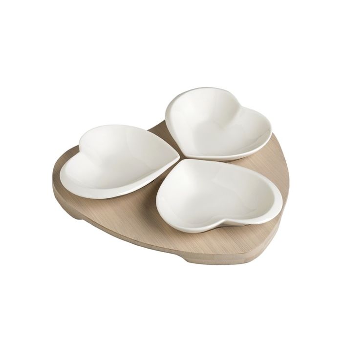 Brandani 53077 3-heart porcelain/bamboo bowls