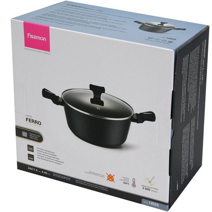 Fissman 14525 FERRO casserole with glass lid 24cm 4.43l