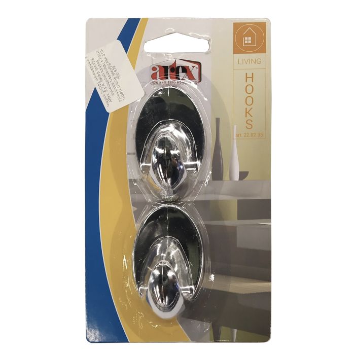 Artex 22 02 35 Hooks 01030 adh.oval 2 pcs chrome