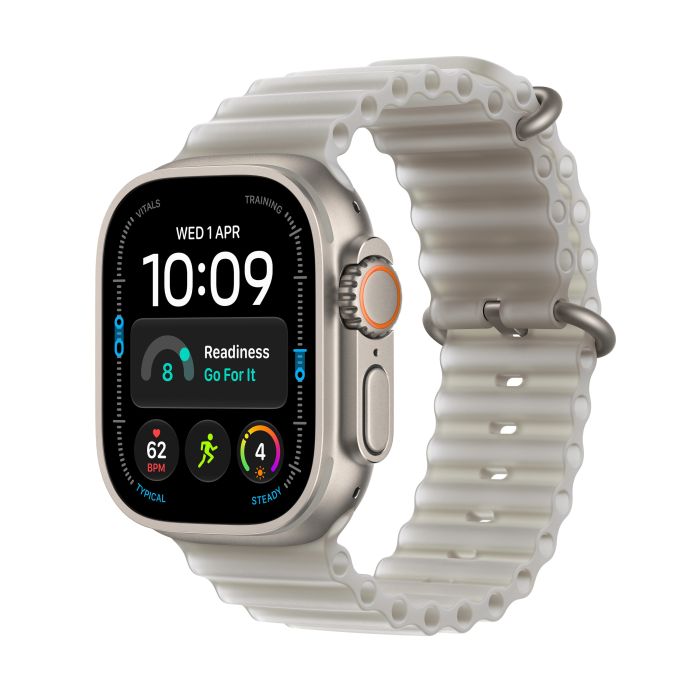 Apple Watch Ultra 4 49mm Natural Titanium, Translucent Grey Ocean Band /MJAD4