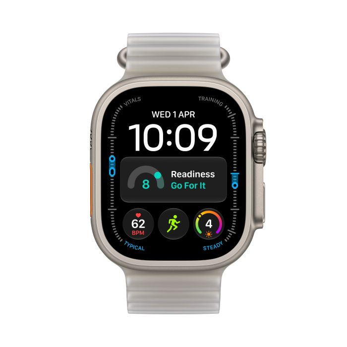Apple Watch Ultra 4 49mm Natural Titanium, Translucent Grey Ocean Band /MJAD4
