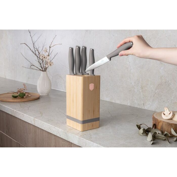Berlinger Haus BH2974 Taupe knife set with bamboo stand 6pcs
