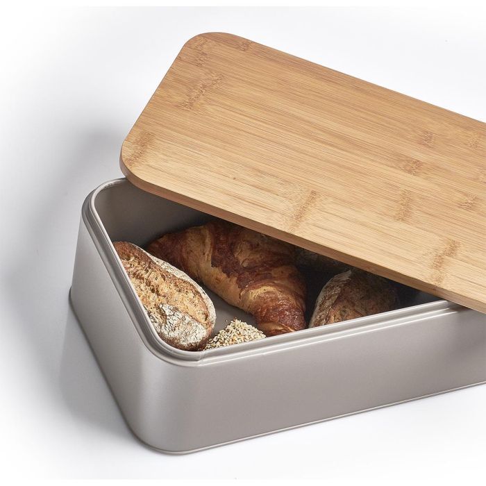 Brandani 53817 metal bread box with bamboo cutting board