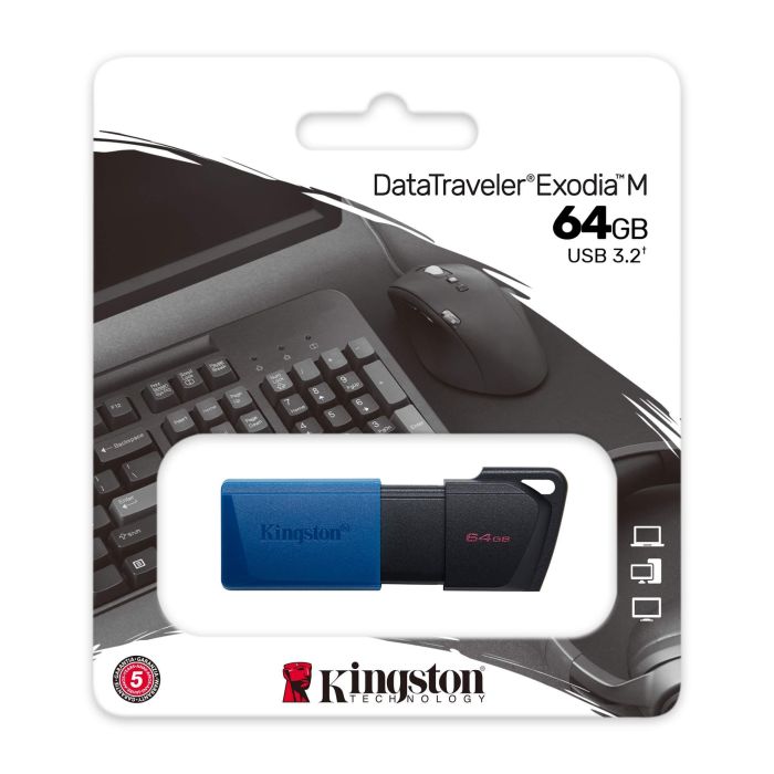 Kingston 64GB, USB 3.2 Gen 1 DataTraveler, Exodia M, Black/Blue (DTXM/64GB)