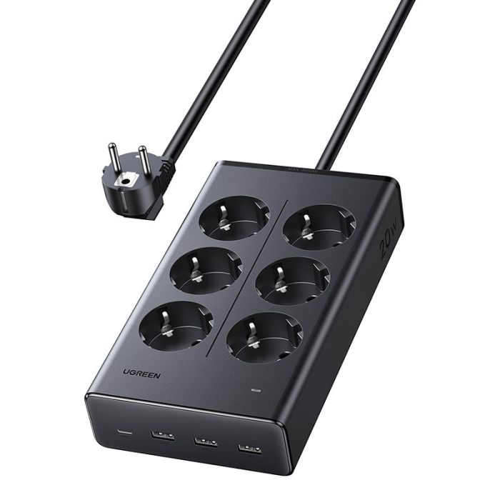 UGREEN 20W 6-Outlet Power Strip, 1.5M cable, 1*USB-C, 3*USB-A /75141