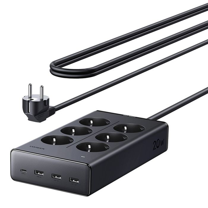 UGREEN 20W 6-Outlet Power Strip, 1.5M cable, 1*USB-C, 3*USB-A /75141