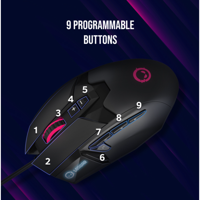Lorgar Stricter 579 RGB 9 buttons Wired Mouse Black (LRG-GMS579)
