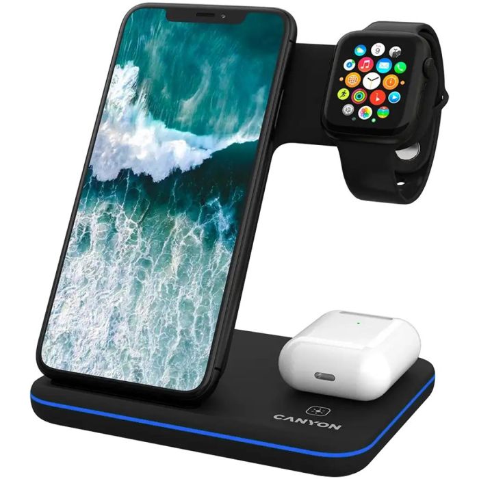 Canyon WS-302, 3 in 1 Wireless Charger, Black /CNS-WCS302B