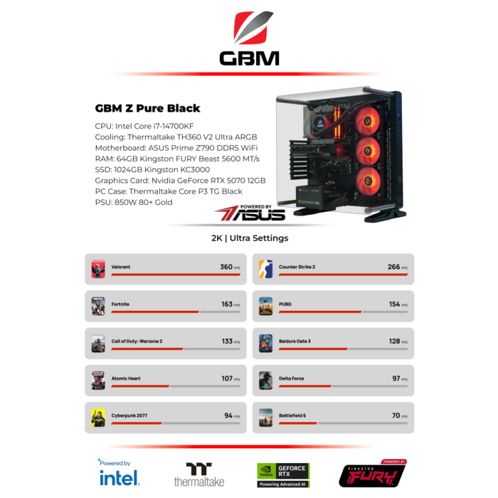 GBM PC Z Pure i7-14700KF 64/1 RTX5070 Z790 Black