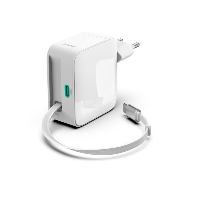 Hama 30W GaN Fast Charger, 2x USB-C with Extendable Cable, White /201956