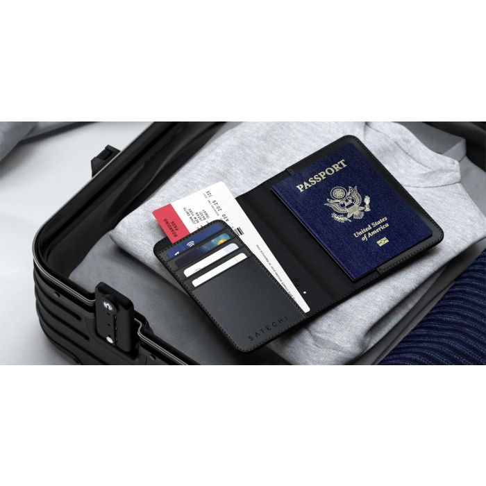 Satechi Vegan Leather Passport Cover with Find My, Black /ST-VPCK