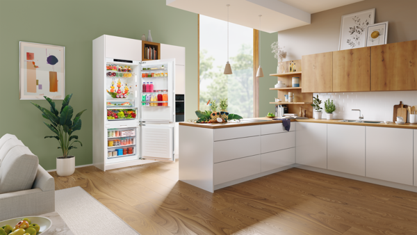 Bosch fridge freezer in a bright kitchen
