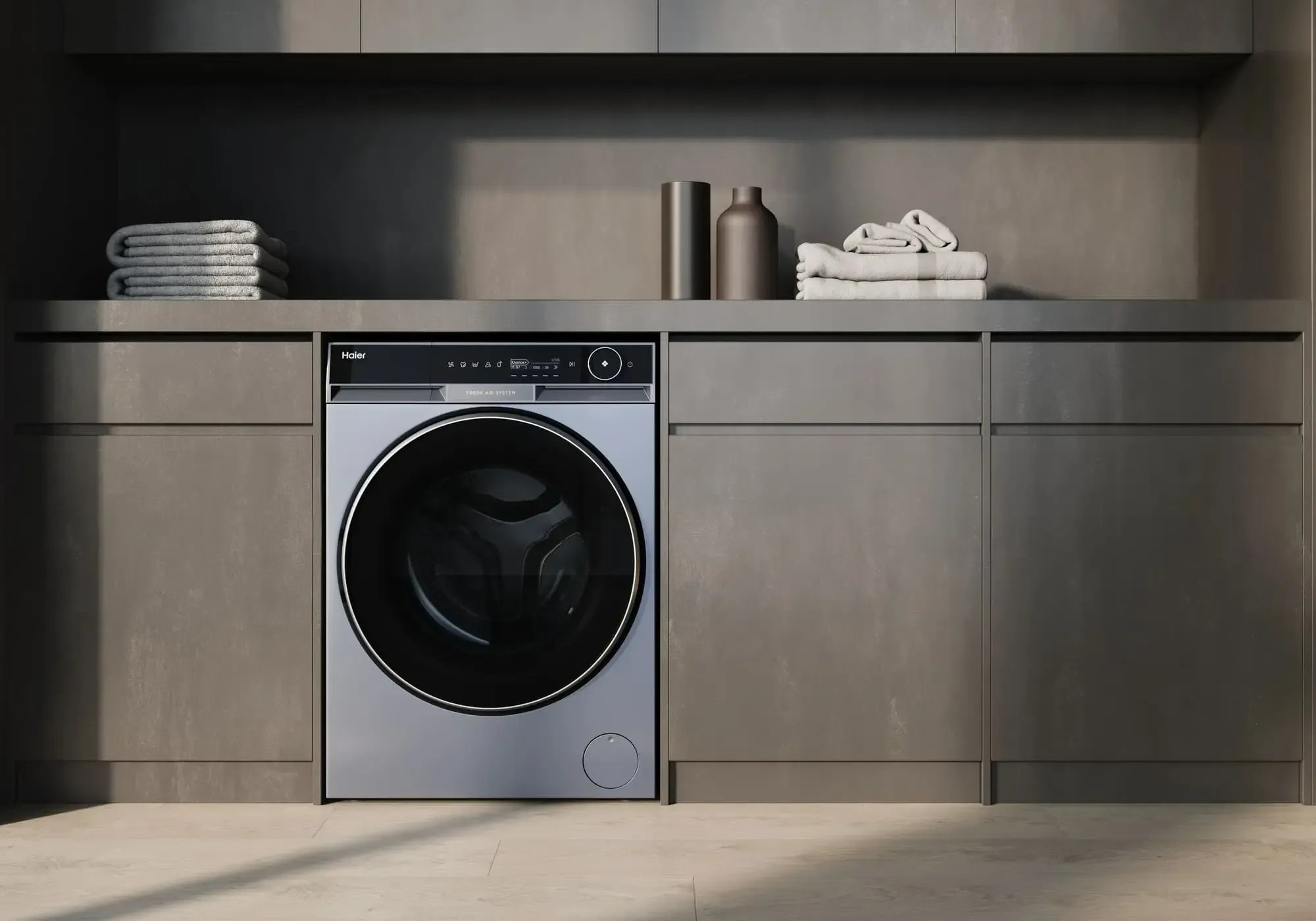 Haier HW120-BD14397SU1 washing machine in a home interior